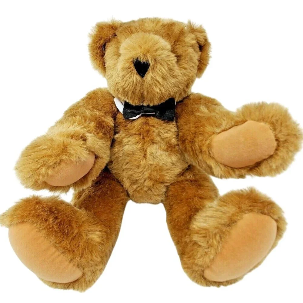 Vermont Teddy Bear Jointed Brown Plush with Bow‎ Tie and Collar 16 Inch Classic
